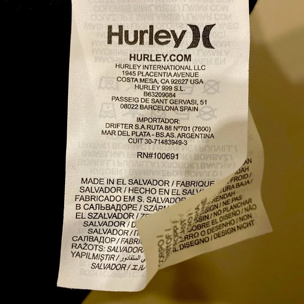 Black Long Sleeve Crew Neck Hurley Shirt featuring front and back graphics sz L - Picture 4 of 6